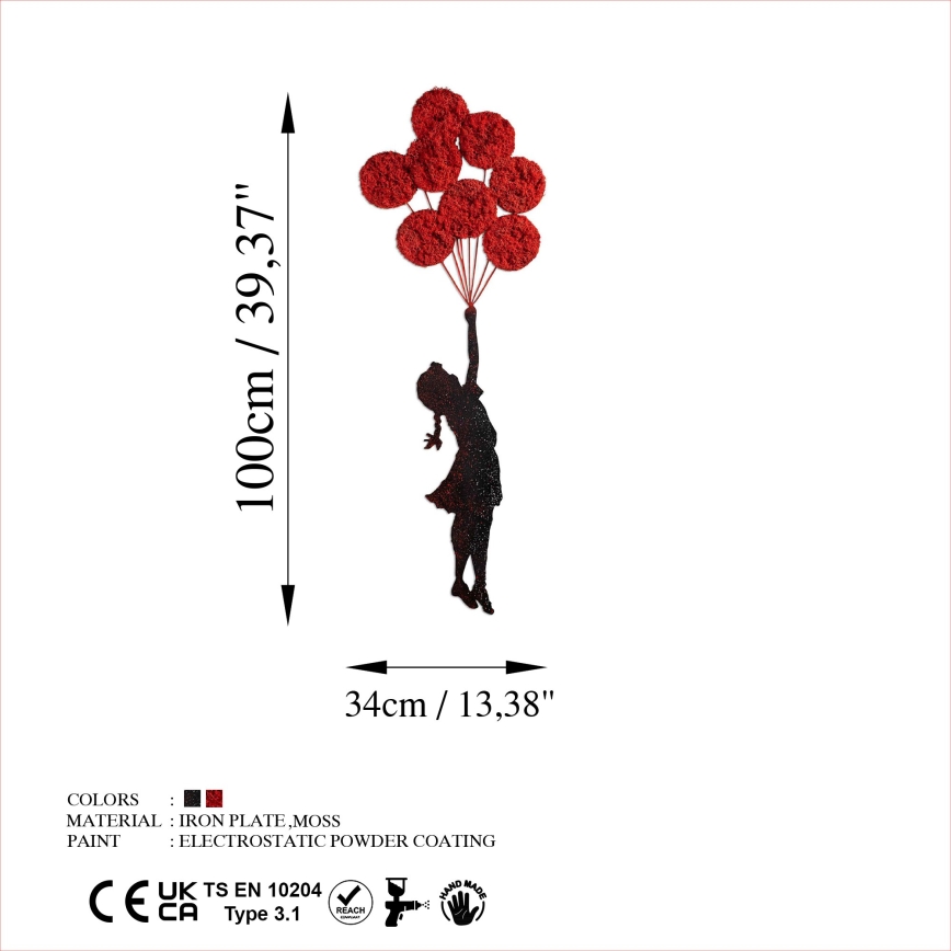 Seinäkoriste 100x34 cm tyttö metalli/sammal