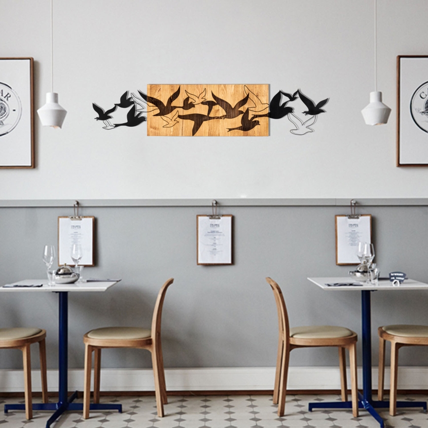 Seinäkoriste 111x25 cm lintuja puu/metalli