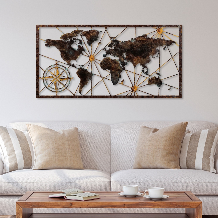Seinäkoriste 120x60 cm maailman kartta metalli