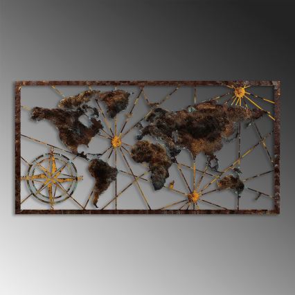 Seinäkoriste 120x60 cm maailman kartta metalli