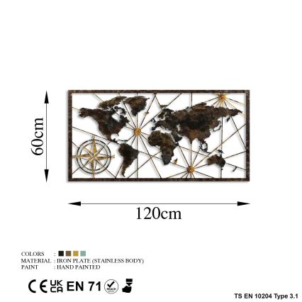 Seinäkoriste 120x60 cm maailman kartta metalli