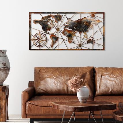 Seinäkoriste 120x60 cm maailman kartta metalli