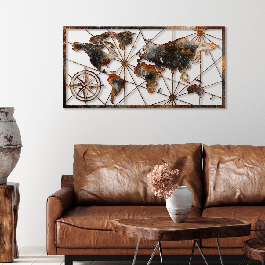Seinäkoriste 120x60 cm maailman kartta metalli