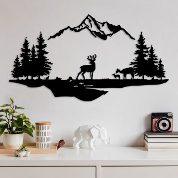 Seinäkoriste 2 kpl 70x38 cm Peura metalli/musta