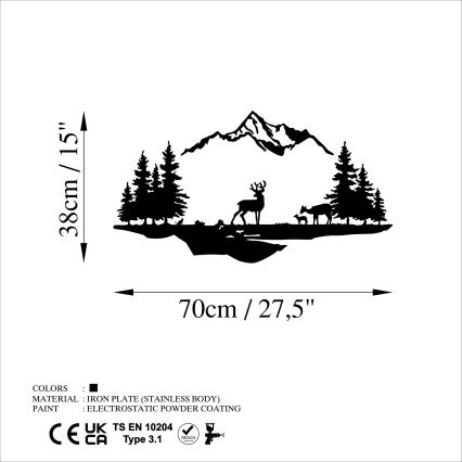 Seinäkoriste 2 kpl 70x38 cm Peura metalli/musta