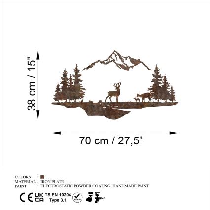 Seinäkoriste 2 kpl 70x38 cm Peura metalli/ruskea