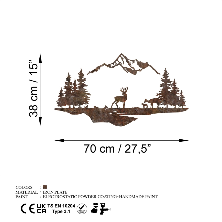 Seinäkoriste 2 kpl 70x38 cm Peura metalli/ruskea