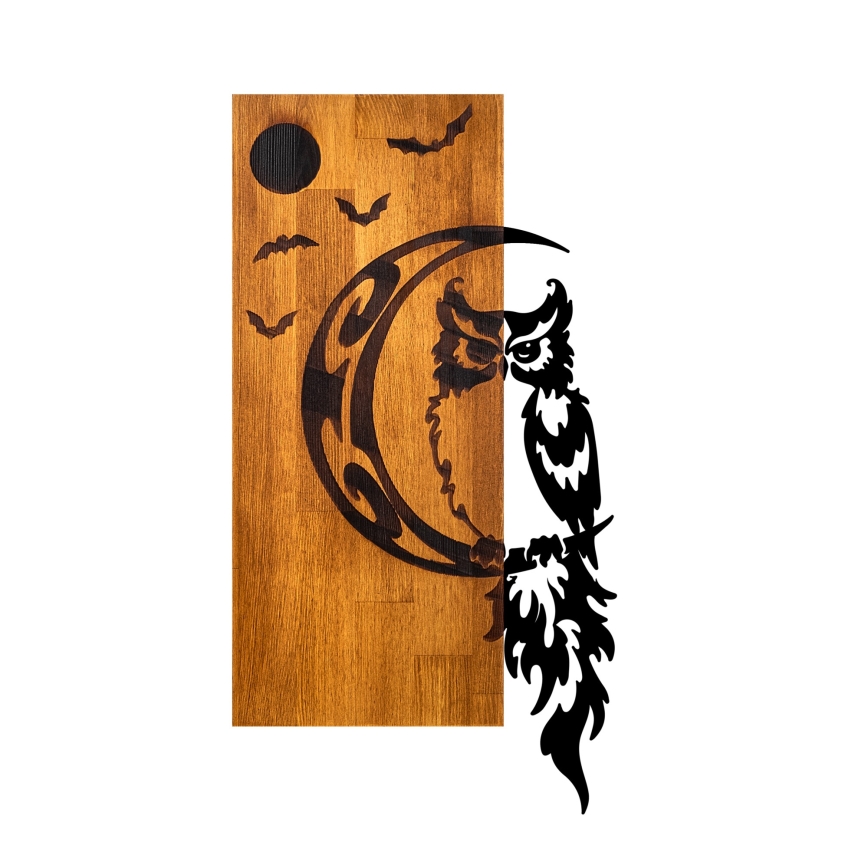 Seinäkoriste 36x66 cm pöllö puu/metalli