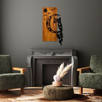 Seinäkoriste 36x66 cm pöllö puu/metalli