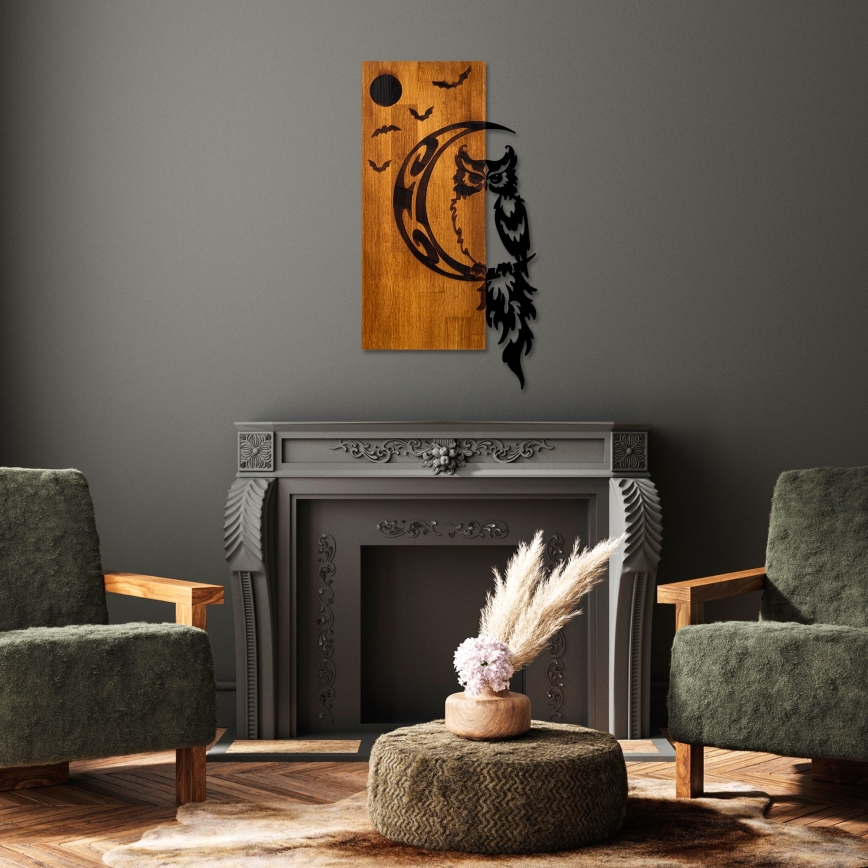 Seinäkoriste 36x66 cm pöllö puu/metalli