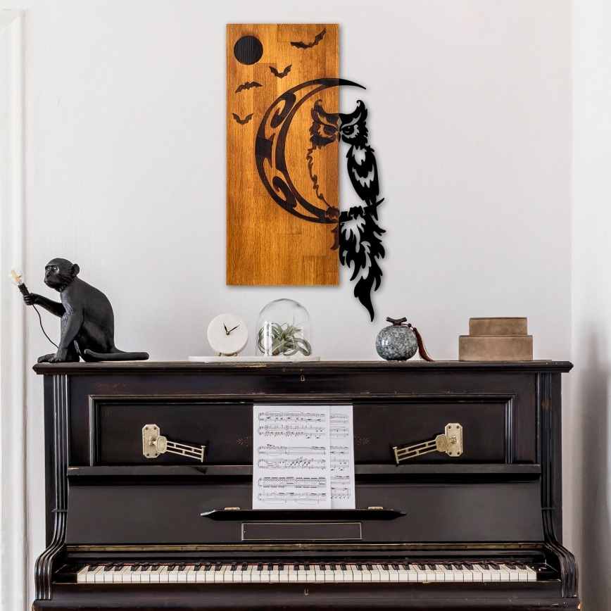 Seinäkoriste 36x66 cm pöllö puu/metalli