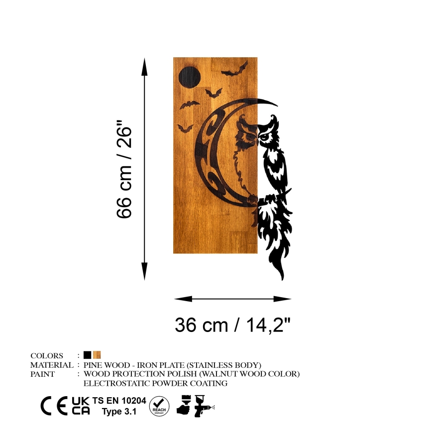 Seinäkoriste 36x66 cm pöllö puu/metalli