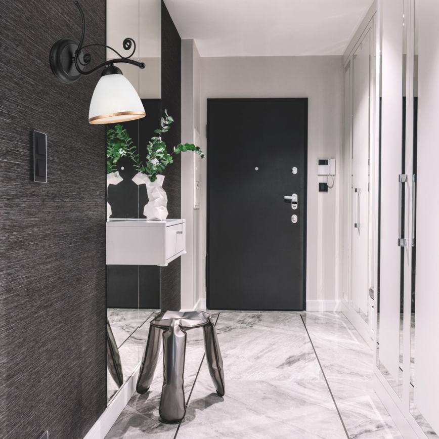 Seinälampetti RETRO II 1xE27/60W/230V mattamusta