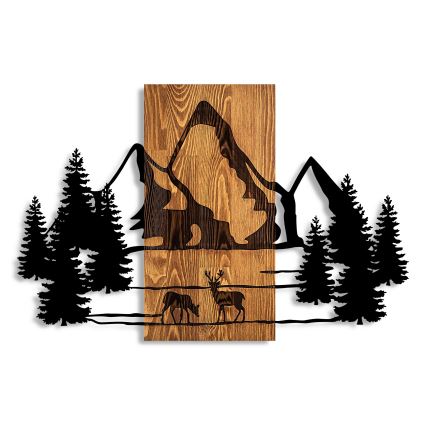 Seinälle tarkoitettu koriste 88x57 cm vuoret puu/metalli