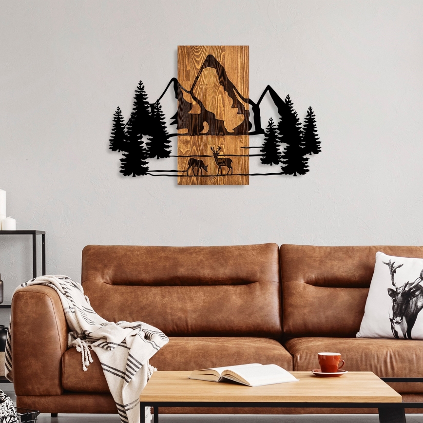 Seinälle tarkoitettu koriste 88x57 cm vuoret puu/metalli