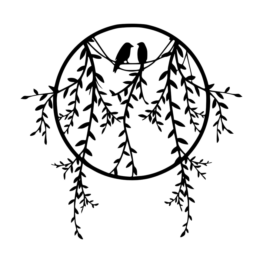 Seinälle tarkoitettu koriste 45x44 cm, metalliset oksat