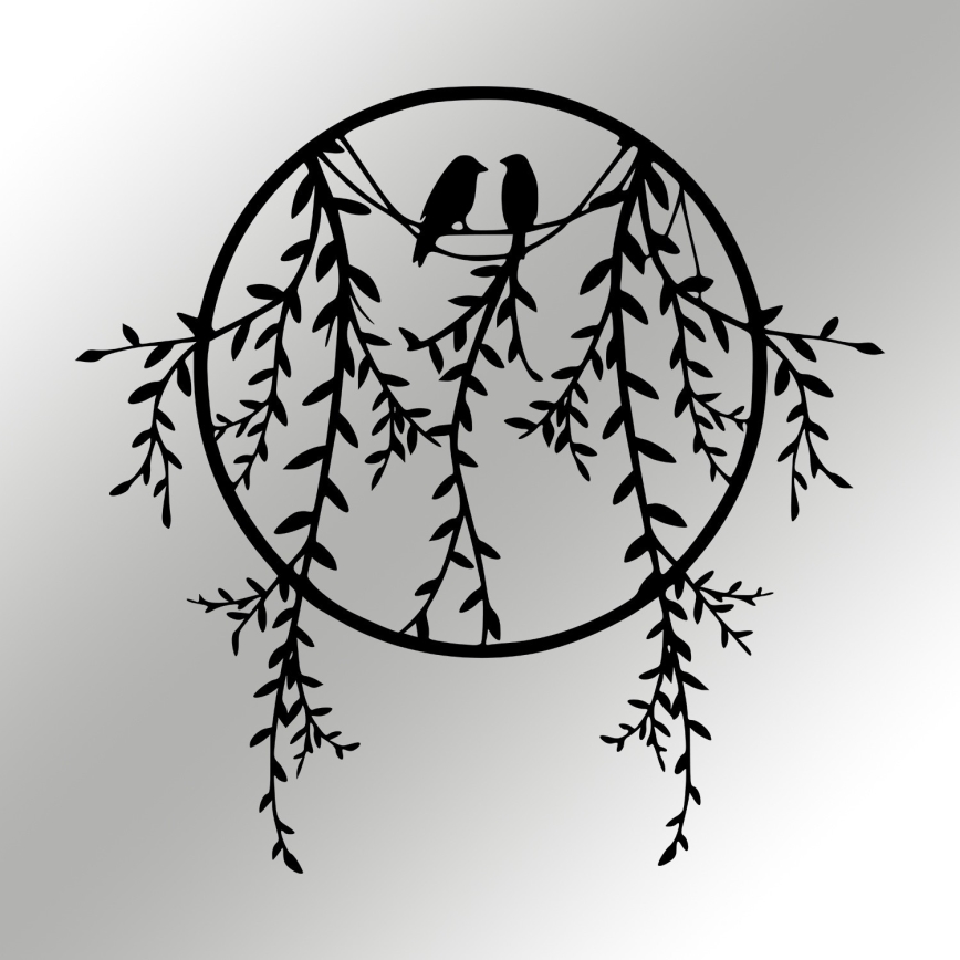 Seinälle tarkoitettu koriste 45x44 cm, metalliset oksat