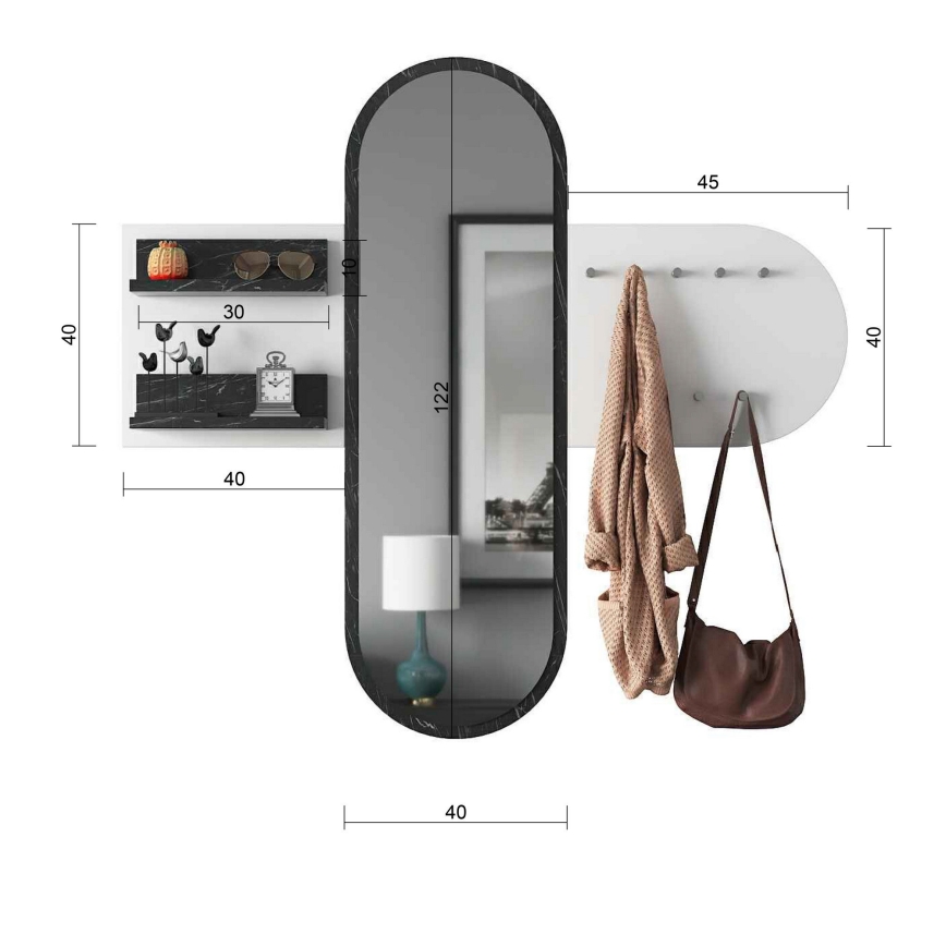 Seinälle asennettava peili RANI 125x120 cm valkoinen/musta