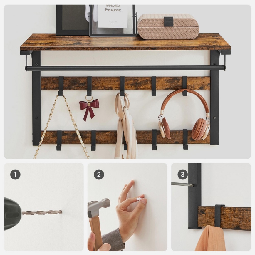 Seinänaulakko NATE hyllyllä, ruskea/musta