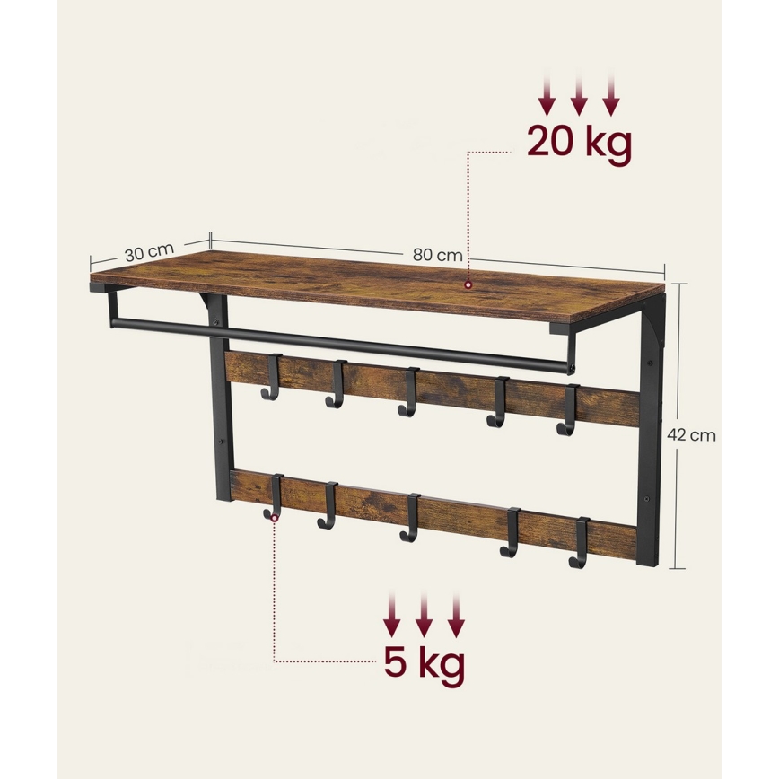 Seinänaulakko NATE hyllyllä, ruskea/musta