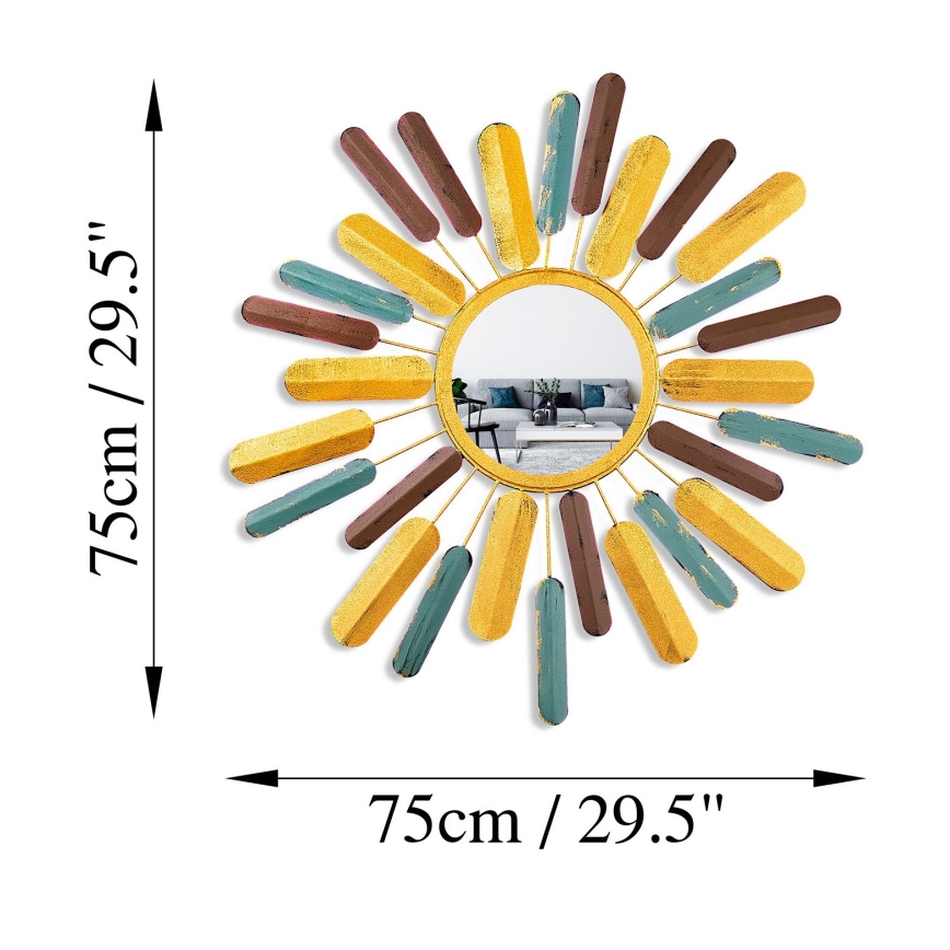 Seinäpeili AURINKO halkaisija 75 cm keltainen