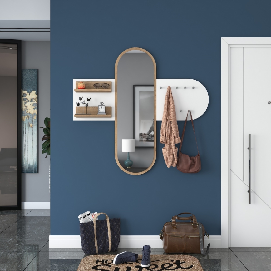 Seinälle asennettava peili RANI 125x120 cm valkoinen/ruskea