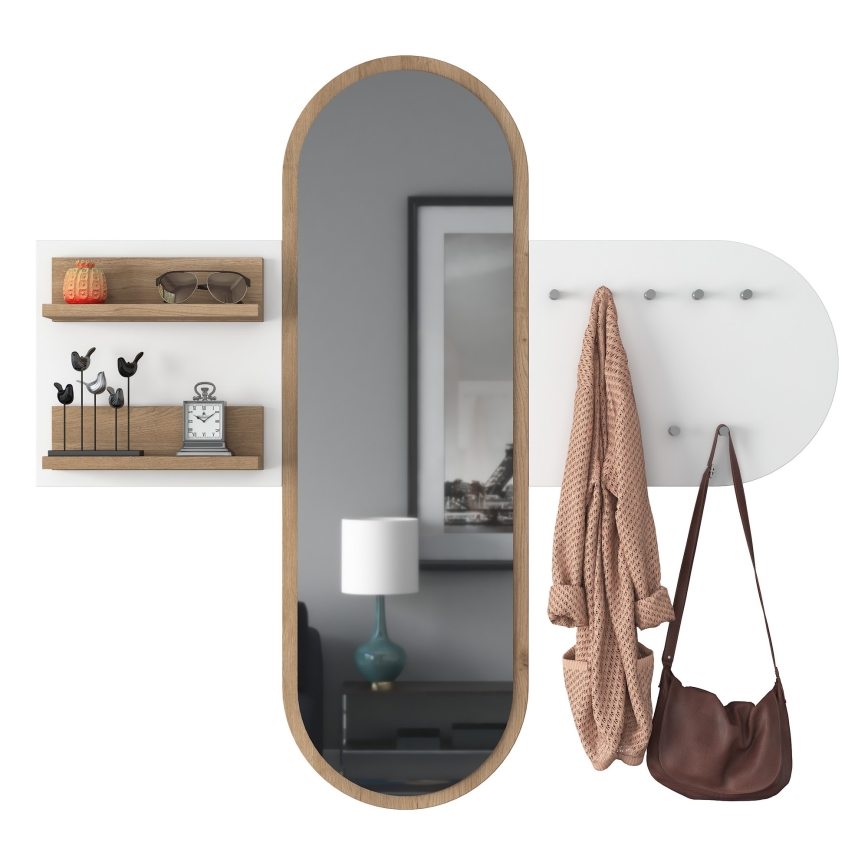 Seinälle asennettava peili RANI 125x120 cm valkoinen/ruskea