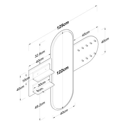 Seinälle asennettava peili RANI 125x120 cm valkoinen/ruskea