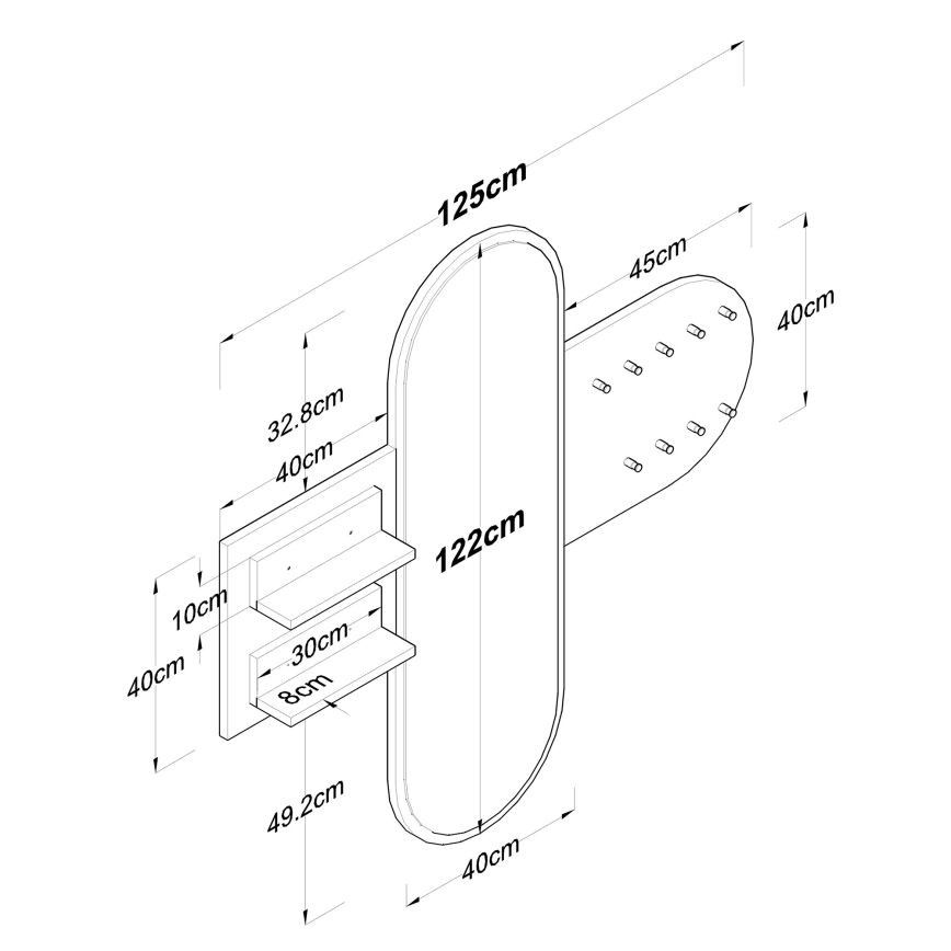 Seinälle asennettava peili RANI 125x120 cm valkoinen/ruskea