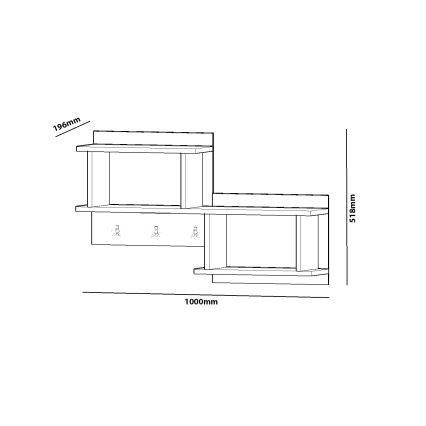 Seinäripustin hyllyllä NIZZA 51,8x100 cm valkoinen
