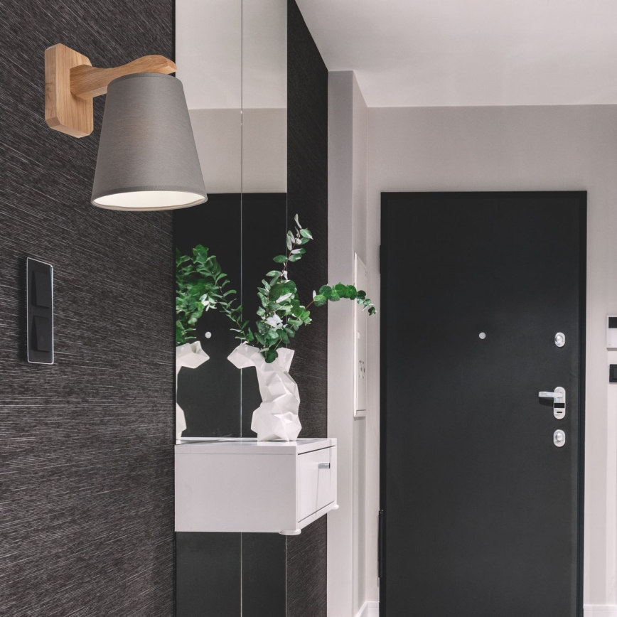 Seinävalaisin ANDREA 1xE27/60W/230V tammi/harmaa