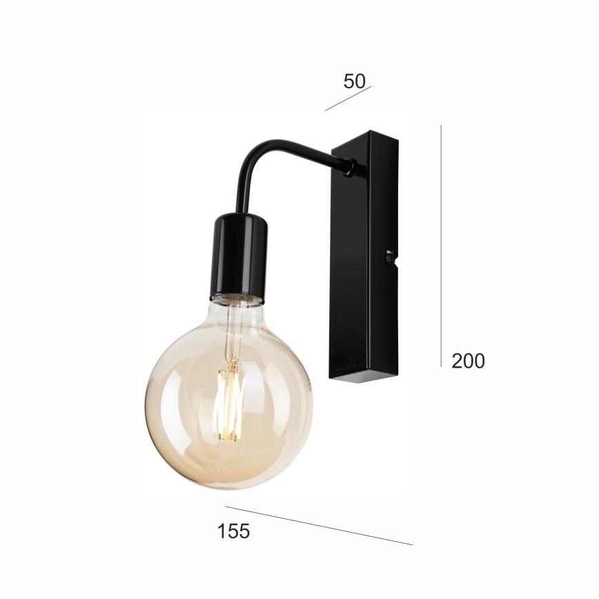 Seinävalaisin ASTRID 1xE27/60W/230V kiiltävä musta