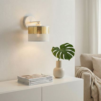 Seinävalaisin LUX 1xE27/15W/230V valkoinen/kultainen