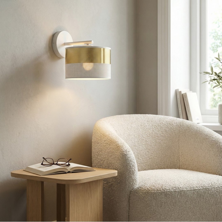 Seinävalaisin LUX 1xE27/15W/230V valkoinen/kultainen