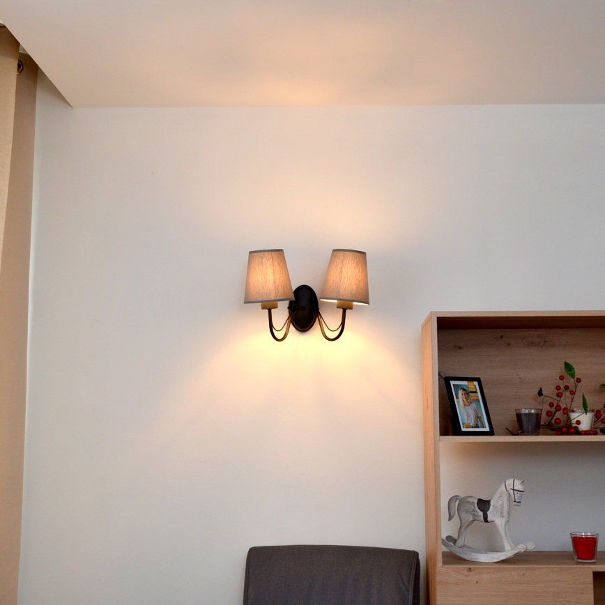 Seinävalaisin MALBO 2xE27/15W/230V harmaa/musta