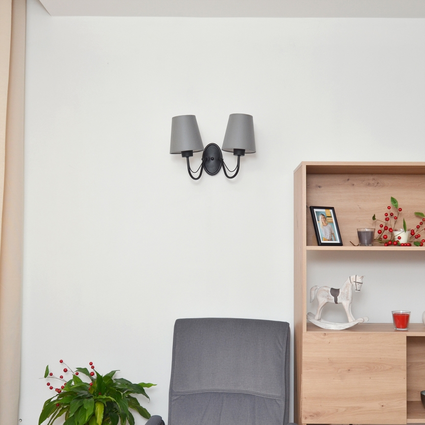 Seinävalaisin MALBO 2xE27/15W/230V harmaa/musta
