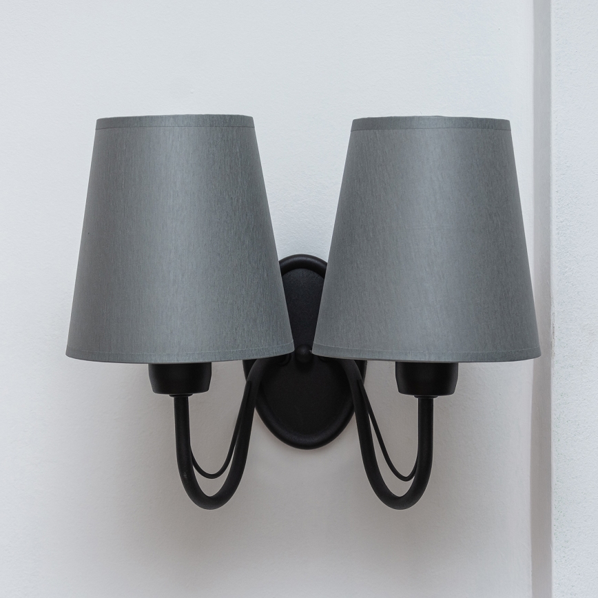 Seinävalaisin MALBO 2xE27/15W/230V harmaa/musta