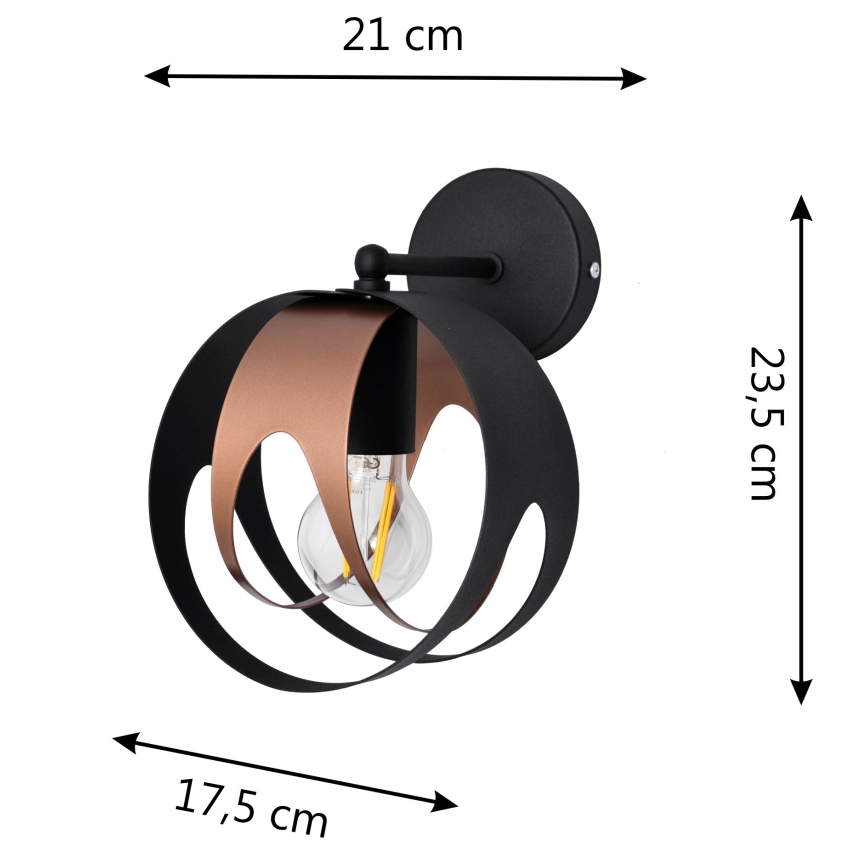 Seinävalaisin MOONLIGHT 1xE27/15W/230V musta/kupari