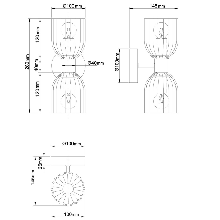 Seinävalaisin PIEGA 2xE14/10W/230V messinki/valkoinen