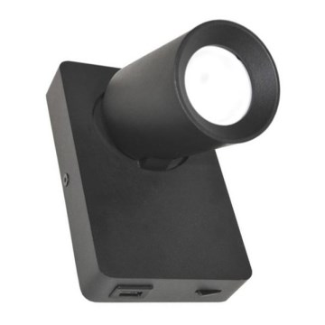 Seinävalaisin TAFT 1xGU10/30W/230V USB musta