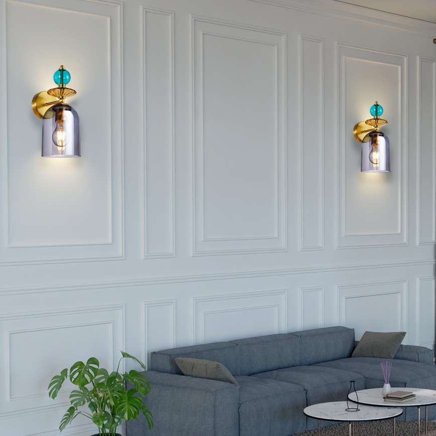 Seinävalaisin TROPEA 1xE27/15W/230V kulta/sininen/savunvaalea beige/harmaa