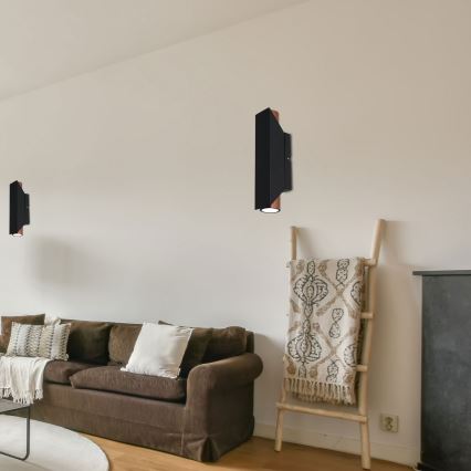 Seinävalaisin WALL 2xGU10/8W/230V musta/kupari