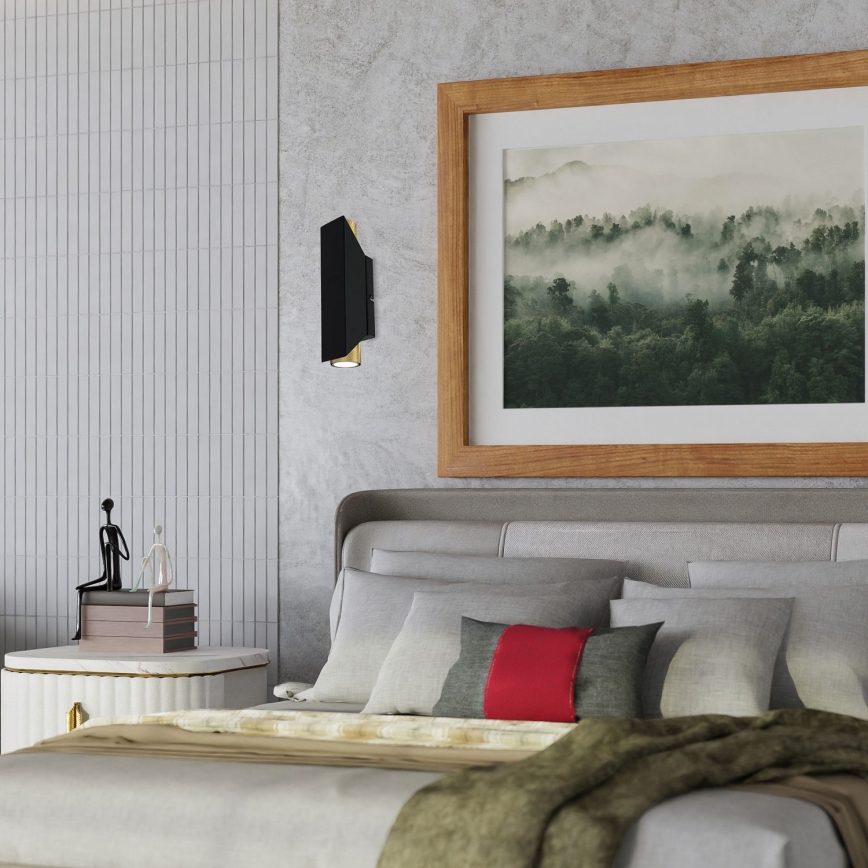 Seinävalaisin WALL 2xGU10/8W/230V musta/messinki