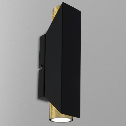 Seinävalaisin WALL 2xGU10/8W/230V musta/messinki