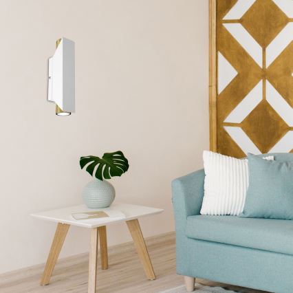 Seinävalaisin WALL 2xGU10/8W/230V valkoinen/messinki