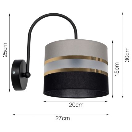 Seinävalo CORAL 1xE27/60W/230V musta/harmaa