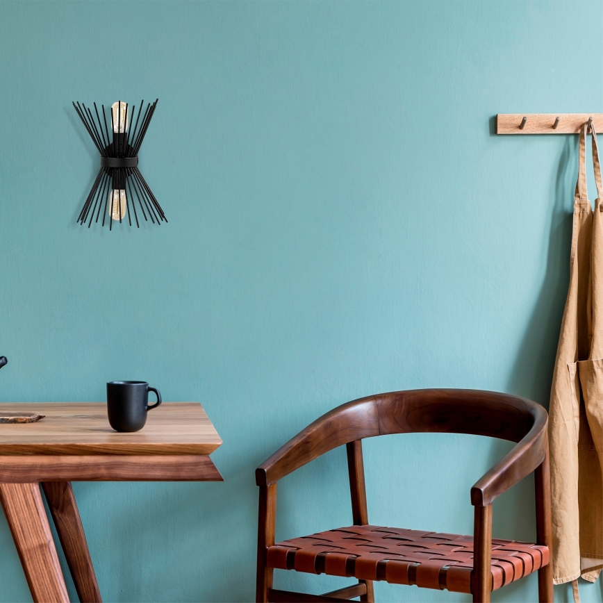 Seinävalo KIRPI 2xE27/40W/230V musta