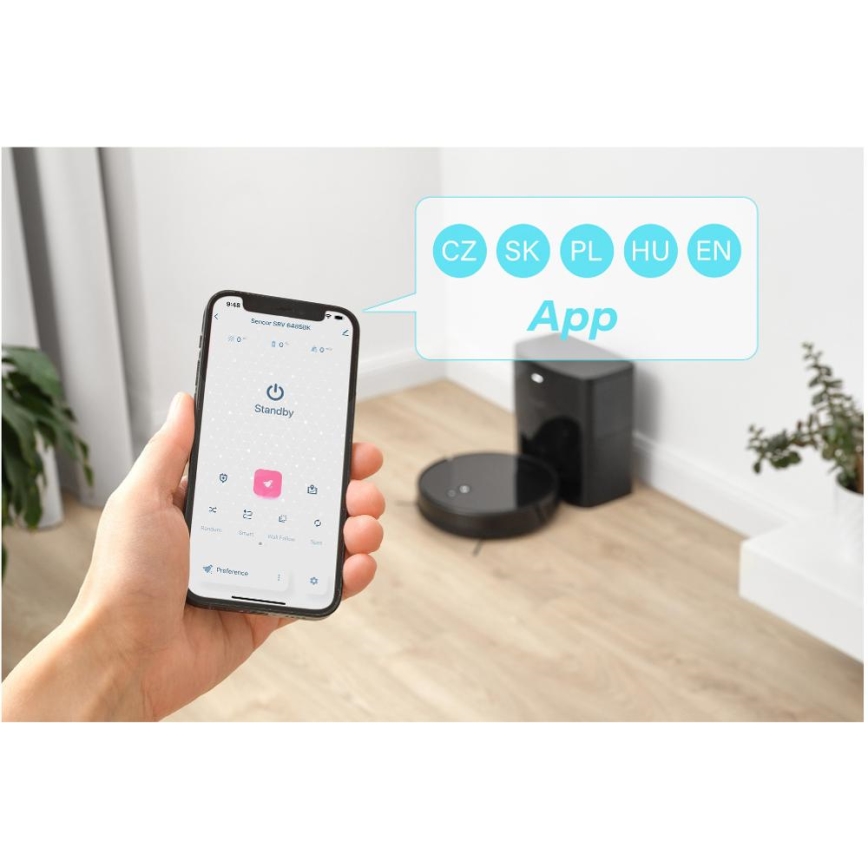 Sencor - 2‑in‑1 robotti-imuri ja moppi, 16 W/2600 mAh, Wi‑Fi, musta + kaukosäädin