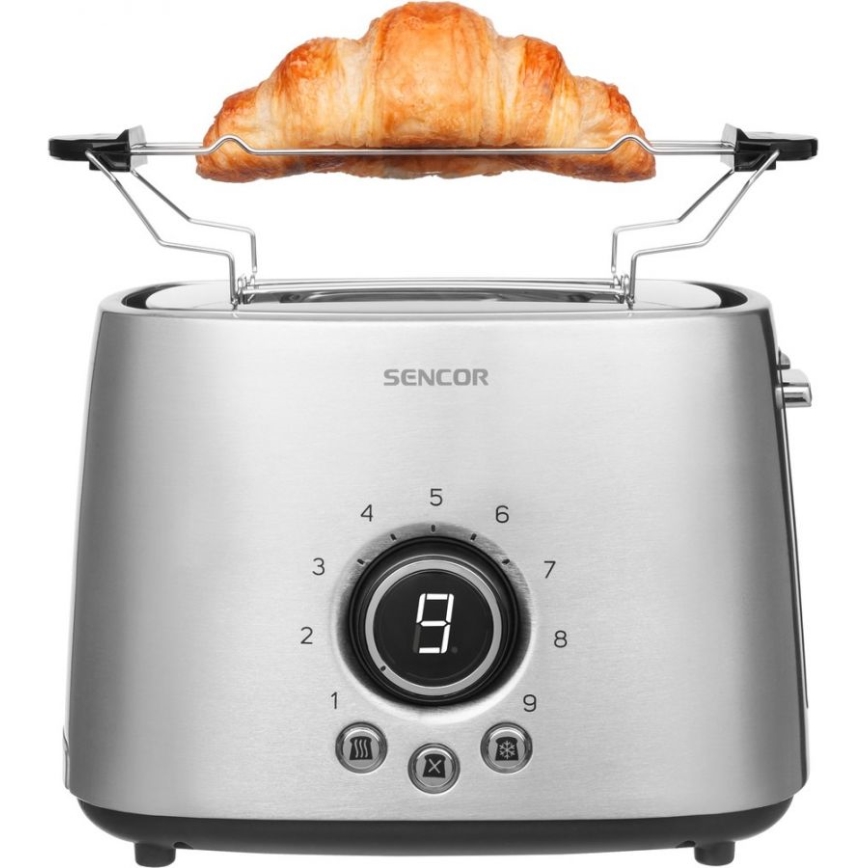 Sencor - 2-paikkainen leivänpaahdin irrotettavalla lämmitysritilällä, 1000 W/230 V, hopea