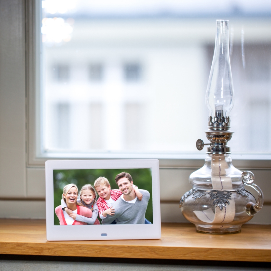 Sencor - 7 digitaalinen valokuvakehys kaiuttimella 230V, valkoinen + kaukosäädin